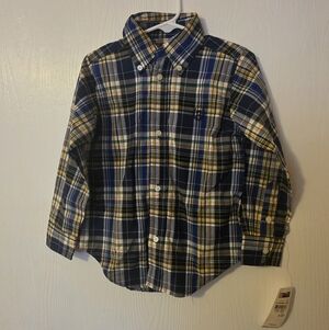 Chaps Kids Plaid Button Down Shirt - Blue, Yellow, and White